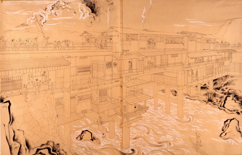 山口晃《大師橋圖畫》1992 紙にペン、油彩 116.5×181cm 撮影：長塚秀人 ©︎YAMAGUCHI Akira, Courtesy of Mizuma Art Gallery