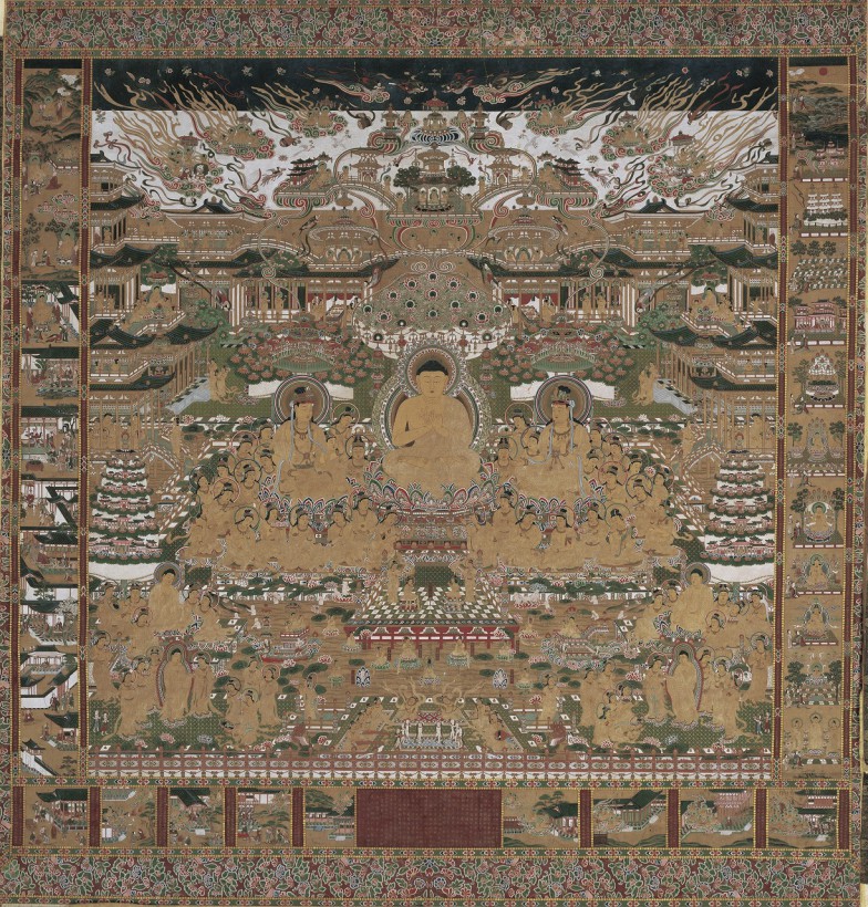 極楽浄土の様子を描いた『当麻曼荼羅』。ⓒ浄土院
