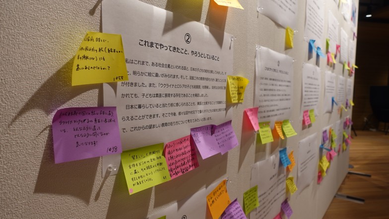 研究テーマではなく「不思議」を問うからこそ、来場者も興味が湧きやすい。『中国3QUESTIONS』では、日を追うごとにポスターに色とりどりの付箋が貼られていった